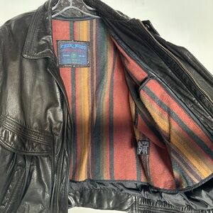 Members Only Black Leather Jacket with Striped Lining